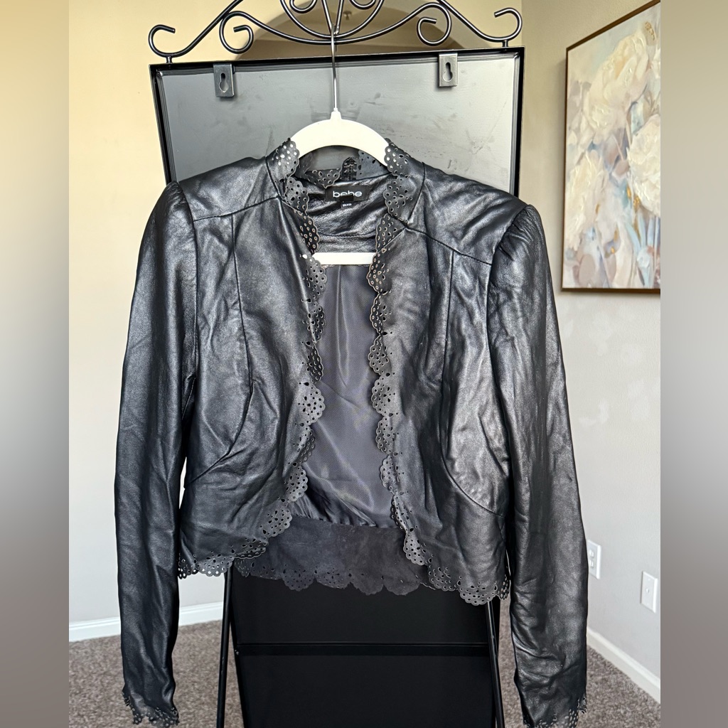 Bebe Black Scalloped Leather Jacket